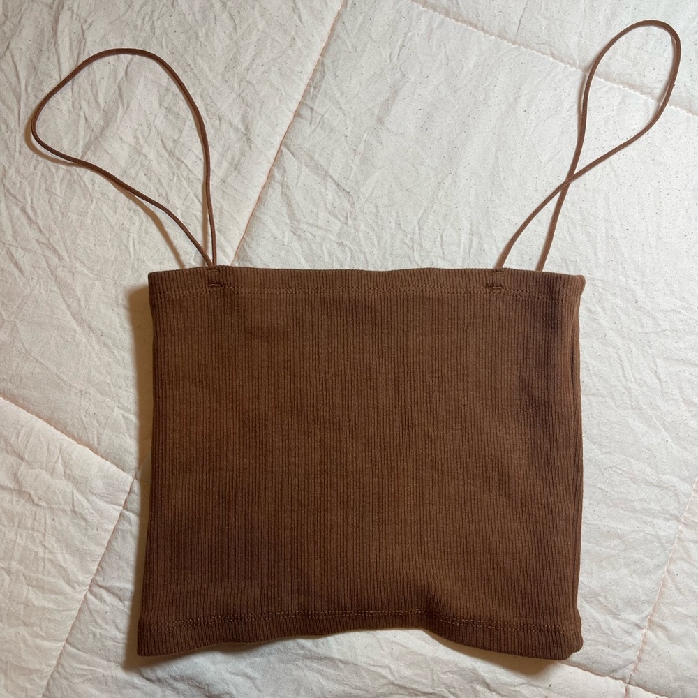 Zara Brown Ribbed Spaghetti Strap Top